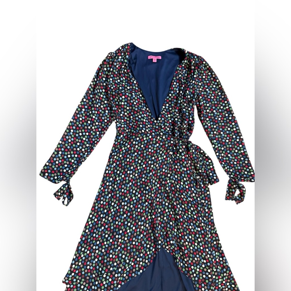 Betsey Johnson Wrap Dress Womens Size 10 Polka Dots High Low Hem‎ Sleeve Tie NEW - Picture 13 of 14